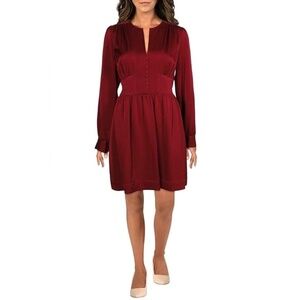 Red BCBGMax Azria Women's Elyse Woven Button Front Peasant Dress with Tie